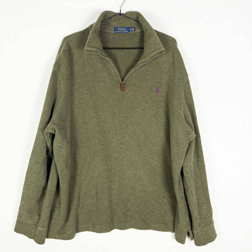 Polo Ralph Lauren Quarter Zip Pullover Sweater Mens XL Olive Green Preppy Herita